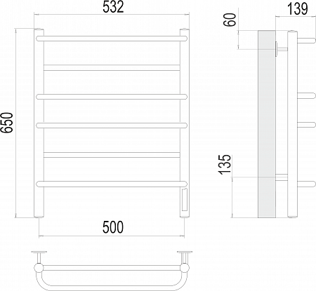 Евромикс П6 500х650 Электро (quick touch) Полотенцесушитель  TERMINUS Кропоткин - фото 3